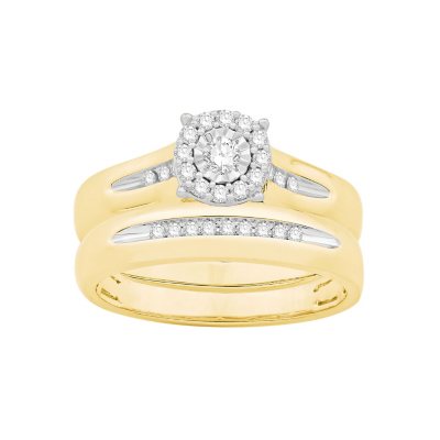 0.23 CT. T.W. Round Halo Diamond Wedding Set in 14k Yellow Gold