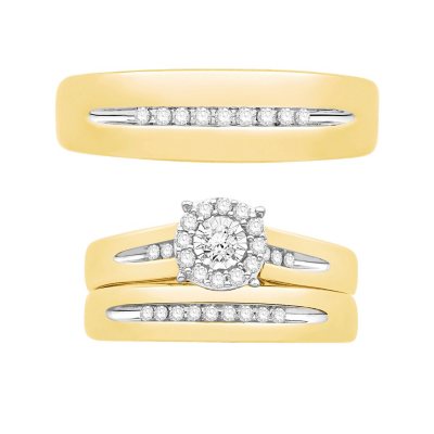 0.23 CT. T.W. Round Halo Diamond Wedding Set in 14k Yellow Gold