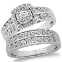 0.37 CT. T.W. Cushion Shape Diamond Wedding Set in 14k White Gold 