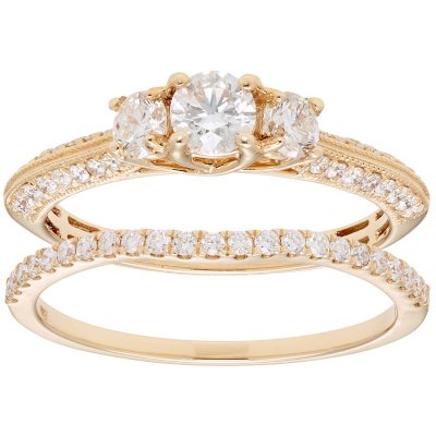 1.00 CT. T.W. 3 Stone Diamond Engagement Ring and Band in 14K Gold I I1 Sam s Club