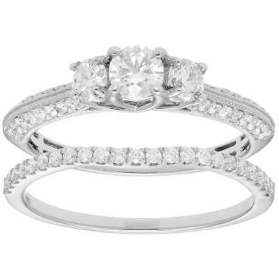 1.00 CT. T.W. 3-Stone Diamond Engagement Ring and Band in 14K Gold (I ...