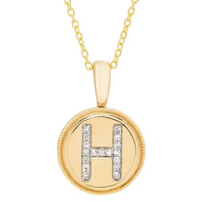 14k Gold Engraved Alouette Single Initial Small Round Charm