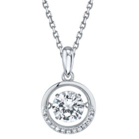 Sterling Silver Dancing Gemstone Circle with 0.05 CT. T.W. Diamonds Pendant