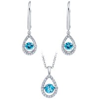 925 Sterling Silver Dancing Blue Topaz and Lab Created White Sapphire Pendant and Earring Set