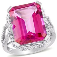 Allura Pink Topaz and 0.45 CT. T.W. Diamond Cocktail Ring in 14K White Gold