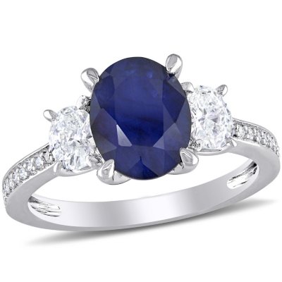 Allura Sapphire and 0.58 CT. T.W. Diamond Three-Stone Engagement Ring ...
