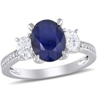 Allura Sapphire and 0.58 CT. T.W. Diamond Three-Stone Engagement Ring in 14K White Gold