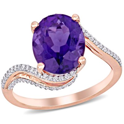 Baguette-Cut Amethyst and 0.22 CT. Diamond Halo Ring in 14K Rose Gold ...