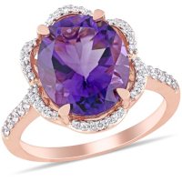 Allura Amethyst and 0.45 CT. T.W. Diamond Floral Halo Engagement Ring in 14K Rose Gold