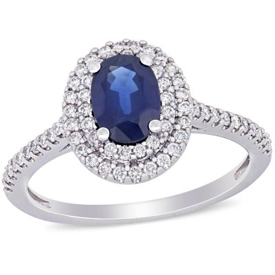 Allura Sapphire and 0.28 CT. T.W. Diamond Double Halo Ring in 14K White ...