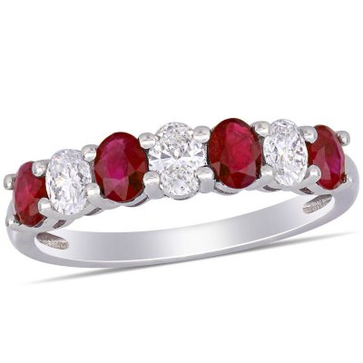 Ruby and 0.45 CT. T.W. Oval Diamond Semi-Eternity Ring in 14K White ...