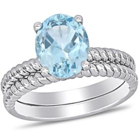 Aquamarine Double Row Braided Cocktail Ring in 14K White Gold