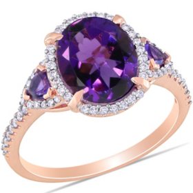 Amethyst and 0.22 CT. T.W. Diamond Halo Ring in 14K Rose Gold