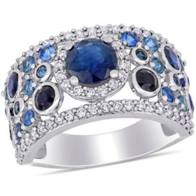 Round Cut Blue Sapphire and 0.45 CT. T.W. Diamond Cluster Ring in 14K Gold