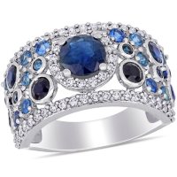 Allura Blue Sapphire and 0.45 CT. T.W. Diamond Circle Cluster Ring in 14K White Gold
