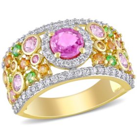 Allura Multi-Color Sapphire, Tsavorite and 0.45 CT. T.W. Diamond Ring in 14K Yellow Gold