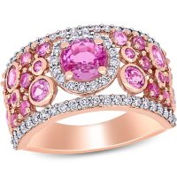 Allura Pink Sapphire and 0.45 CT. T.W. Diamond Circle Cluster Ring in 14K Rose Gold