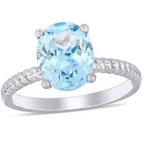 Aquamarine Braided Band Solitaire Ring in 14K White Gold