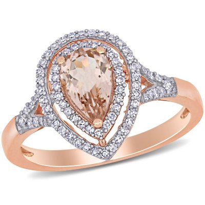 Morganite and 0.22 CT. T.W. Diamond Double Halo Engagement Ring in 14K ...