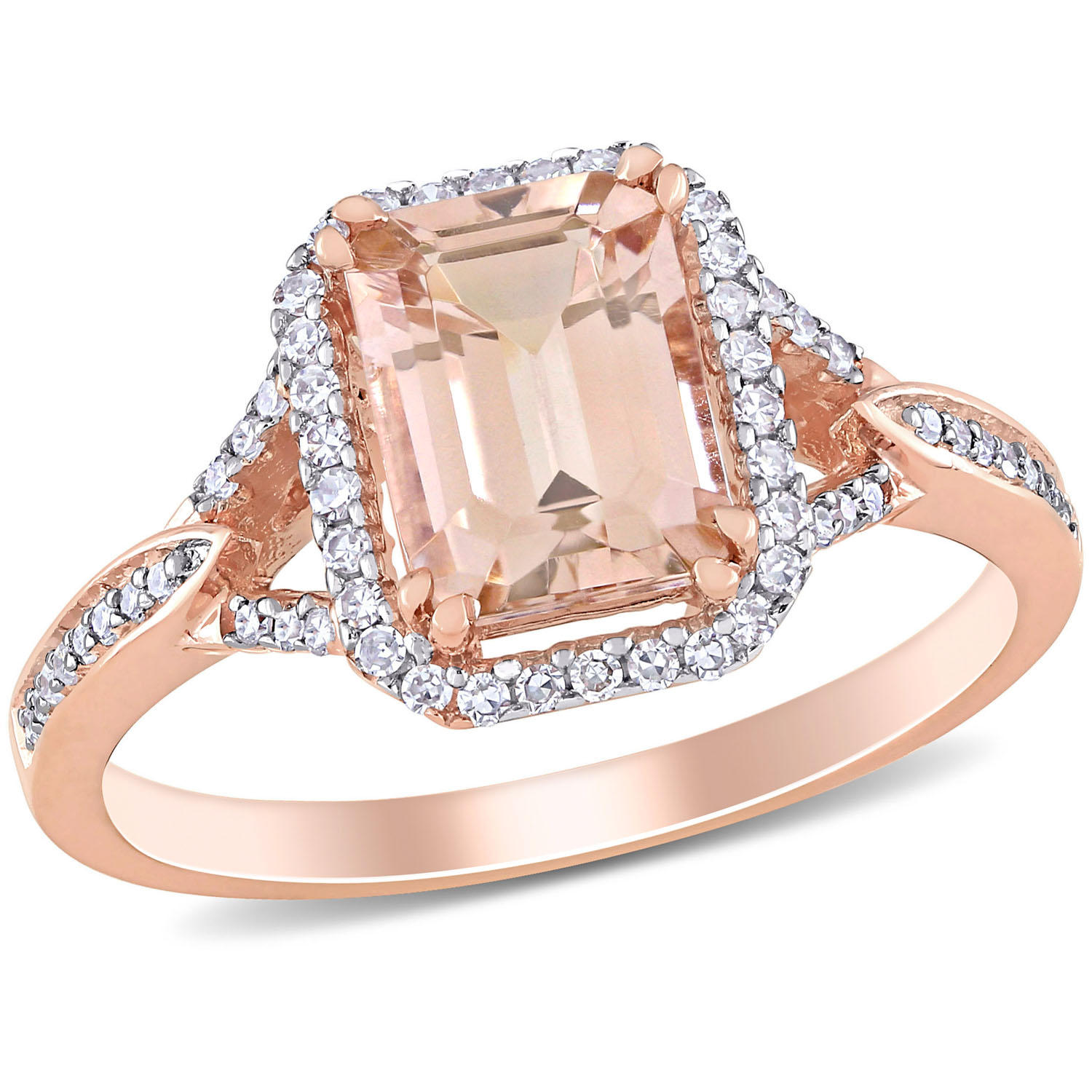 1.37 CT. T.G.W. Morganite and 0.2 CT. T.W. Diamond Halo Engagement Ring in 14k Rose Gold 4.5