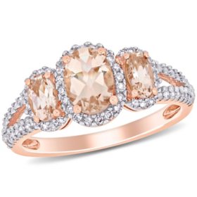 Morganite and 0.28 CT. T.W. Diamond 3-Stone Engagement Ring in 14K Rose Gold