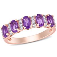 Amethyst and 0.13 CT. T.W. Diamond 5-Stone Wedding Ring in 14K Rose Gold