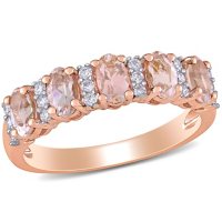 Morganite and 0.13 CT. T.W. Diamond 5-Stone Wedding Ring in 14K Rose Gold