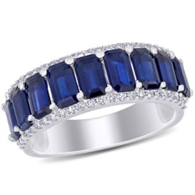 Allura Sapphire and 0.28 CT. T.W. Diamond 9-Stone Wedding Ring in 14K White Gold
