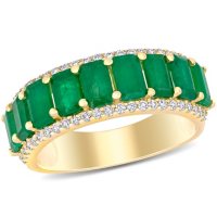 Allura Emerald and 0.28 CT. T.W. Diamond 9-Stone Wedding Ring in 14K Yellow Gold