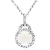 Opal and White Topaz Halo Pendant in Sterling Silver