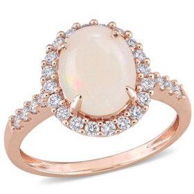 Opal and 0.36 CT. T.W. Diamond Halo Engagement Ring in 14K Rose Gold