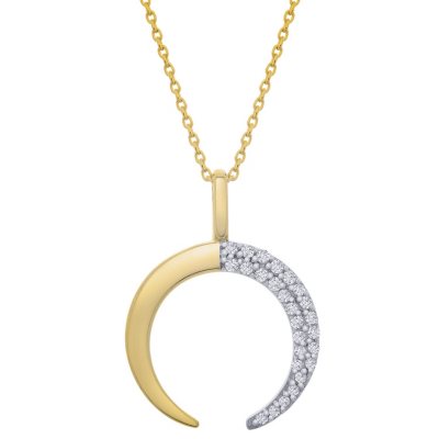 14K Real Solid Gold Crescent Double Horn Moon Pendant Necklace for Women 18 Inches +10 USD Yellow Gold