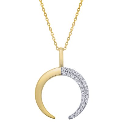 0.10 CT. T.W. Moon Double Horn Pendant Necklace in 14K Yellow Gold