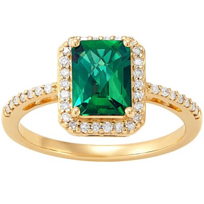 Emerald-Cut Lab Created Emerald and Diamond Ring in 14K Yellow Gold ...