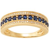 Blue Sapphire and Diamond Band Ring in 14K Yellow Gold