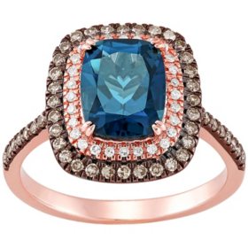 Cushion-Cut London Blue Topaz Ring with 0.37 CT. T.W. Diamonds in 14K Rose Gold