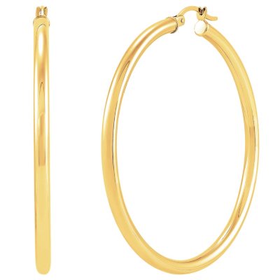 3mm x 50mm Round Hoop Earrings in 14K Yellow Gold - Sam's Club