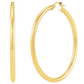 3mm x 50mm Round Hoop Earrings in 14K Yellow Gold