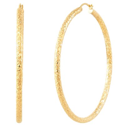3x60MM Round Crystal Cut Hoop Earrings in 14K Yellow Gold - Sam's Club