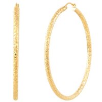 3x60MM Round Crystal Cut Hoop Earrings in 14K Yellow Gold