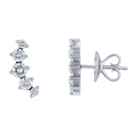 S Collection 3/4 CT. T.W. Graduated Curved Climber Diamond Earrings in 14K White Gold
