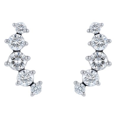 S Collection 3/4 Ct. T.W. Graduated Curved Climber Diamond Earrings in 14K White Gold