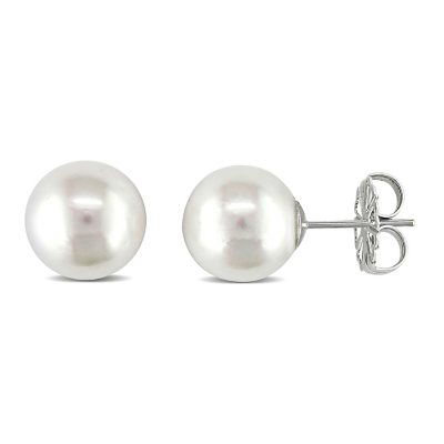 Hot AAA 9-10mm Perfect South Sea White Pearl Earrings14K Solid Gold Marked 