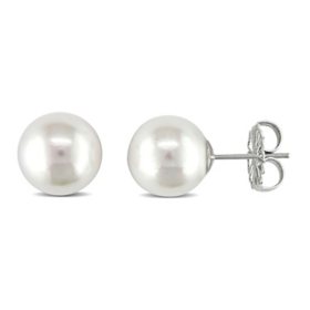 9-10 MM Round-Shaped South Sea Pearl Stud Earrings in 14K White Gold