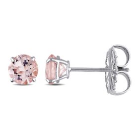 Morganite Solitaire Stud Earrings in 14K White Gold