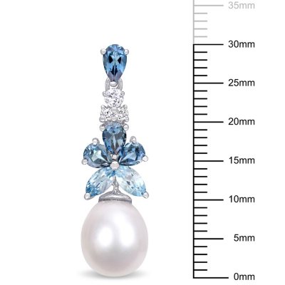 8.5-9 MM Freshwater Cultured Pearl Blue and White Topaz Drop
