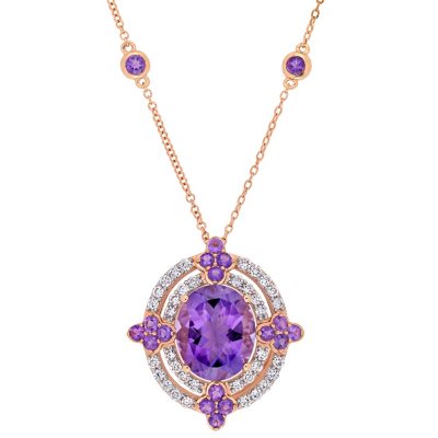 Allura African-Amethyst and 0.45 CT. T.W. Diamond Halo Drop Necklace in ...