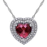 Rhodolite and 0.22 CT. T.W. Diamond Double Heart Pendant in 14K White Gold