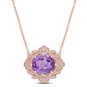 Amethyst and 0.17 CT. T.W. Diamond Cluster Pendant in 14K Rose Gold