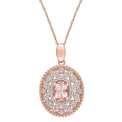 Allura Morganite and 0.58 CT. T.W. Diamond Oval Pendant in 14K Rose Gold Sam s Club